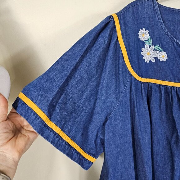 Go Softly Snap Front Patio Dress 3X Embroidered Daisy Cottagecore Prairie Kaftan - Picture 4 of 8